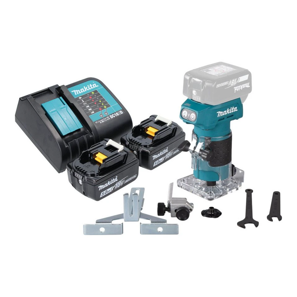Makita Kantenfräse DRT 52 ST 18 V 6 mm Brushless 2x Akku 5,0 Ah Ladegerät