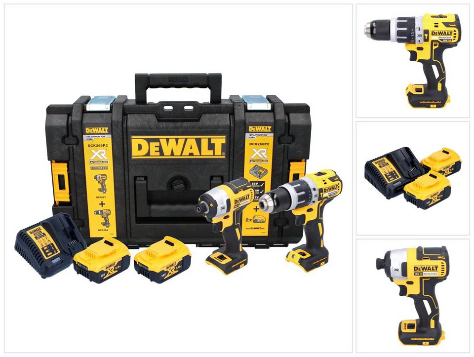 DeWalt DCK 266 P2T Kombopack 18 V DCD 796 DCF 887 mit 2x Akku 5,0 Ah Lader