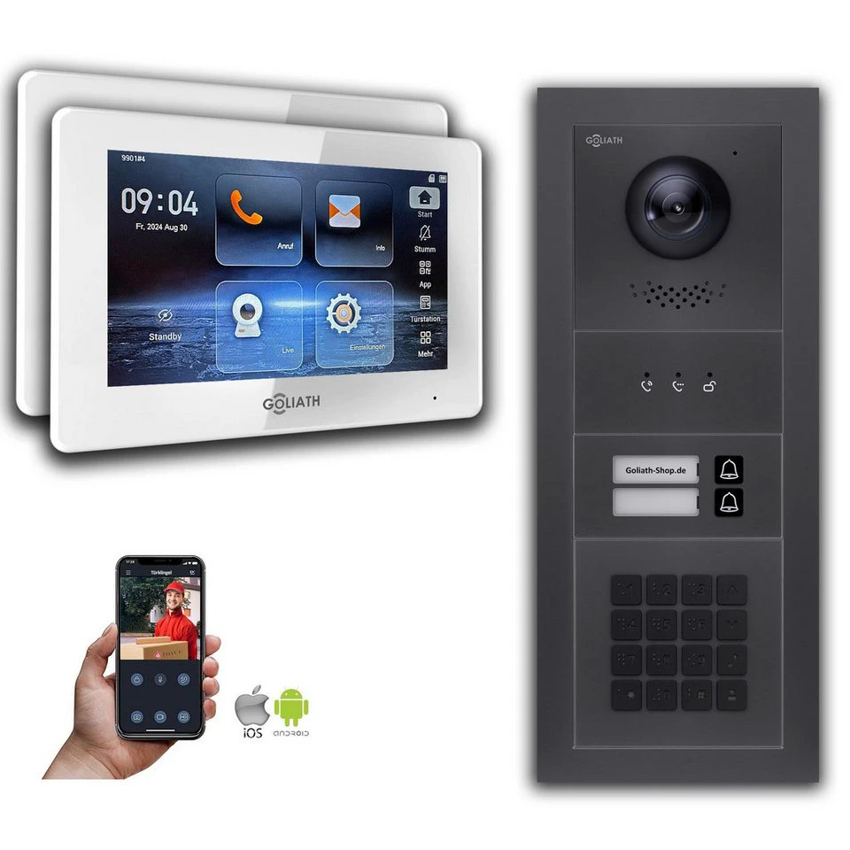 Goliath IP-Video-Türsprechanlage GL-IPH225A 7 Zoll 2 Familienhaus Zahlencode Anthrazit