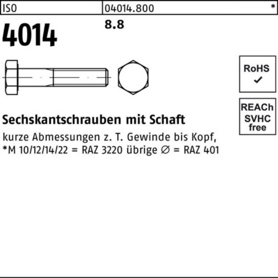 Bufab Sechskantschraube 040148000100320 ISO 4014 mit Schaft M 10 x 320 8.8
