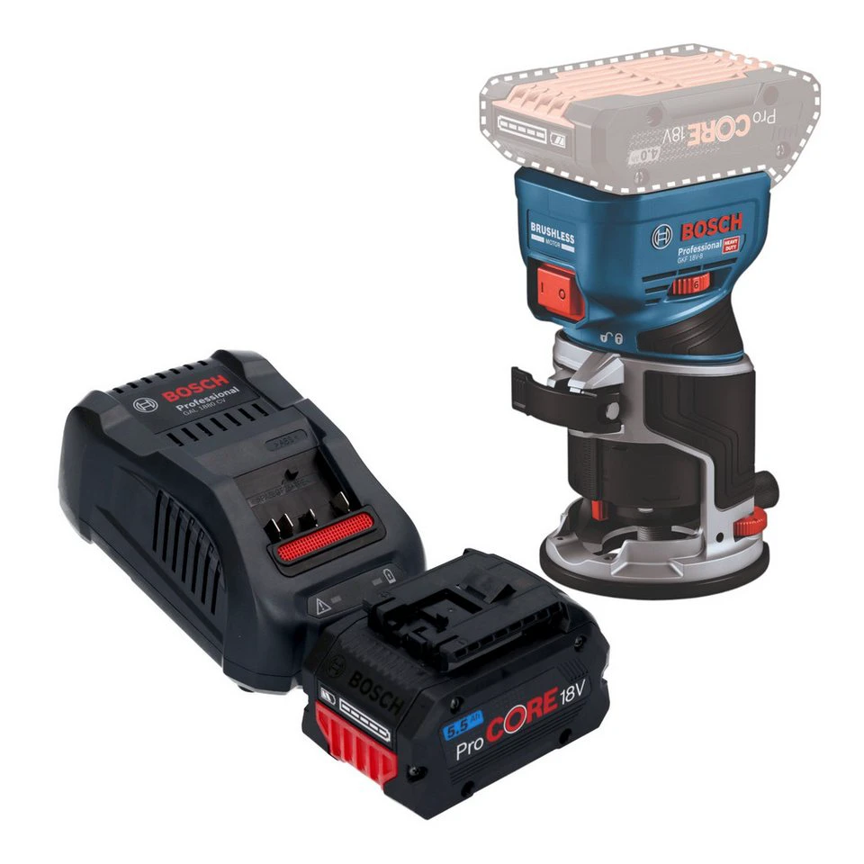 Bosch GKF 18V-8 Professional Akku-Kantenfräse 18 V mit ProCORE Akku 5,5 Ah Ladegerät