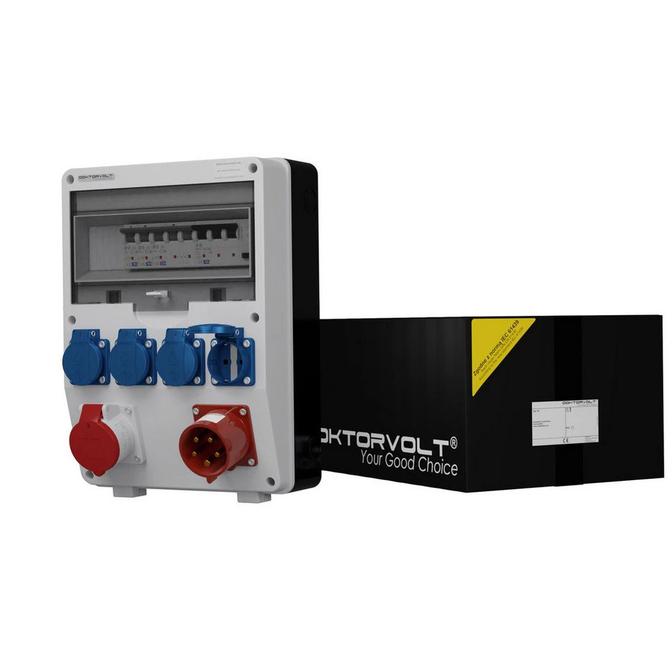 Doktorvolt Stromverteiler TD-S/FI 1x16A 4x230V mit 32A Anbaustecker 400V CEE 16A