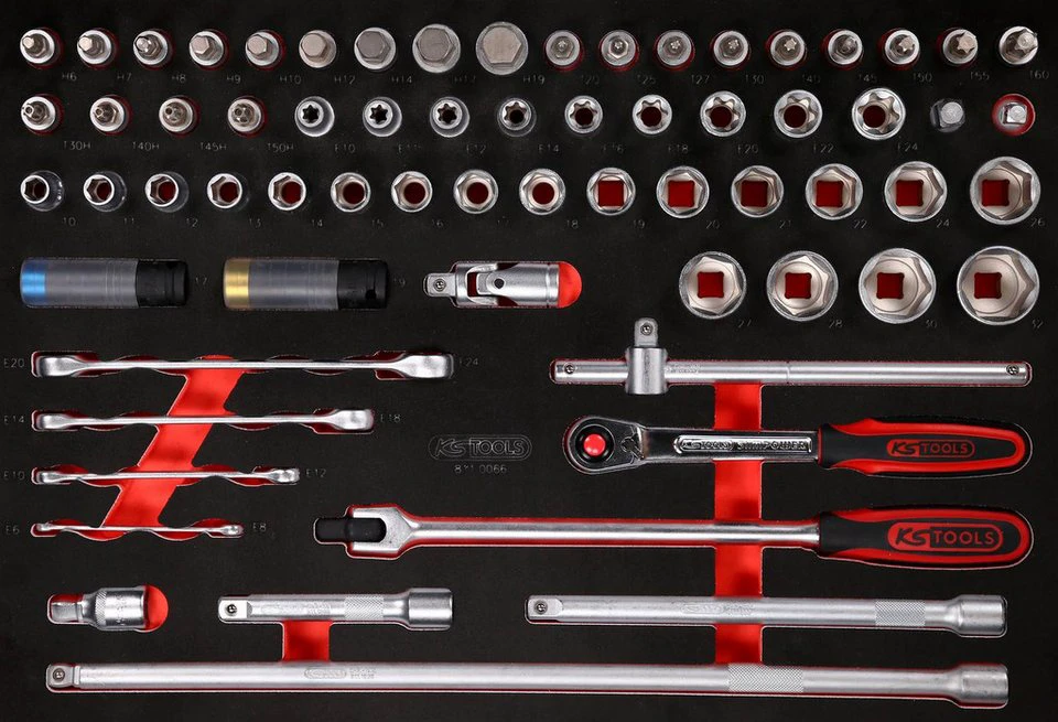 KS Tools Werkzeugwagen Steckschlüssel-Satz 1/2" 66-tlg in Schaumstoffeinlage