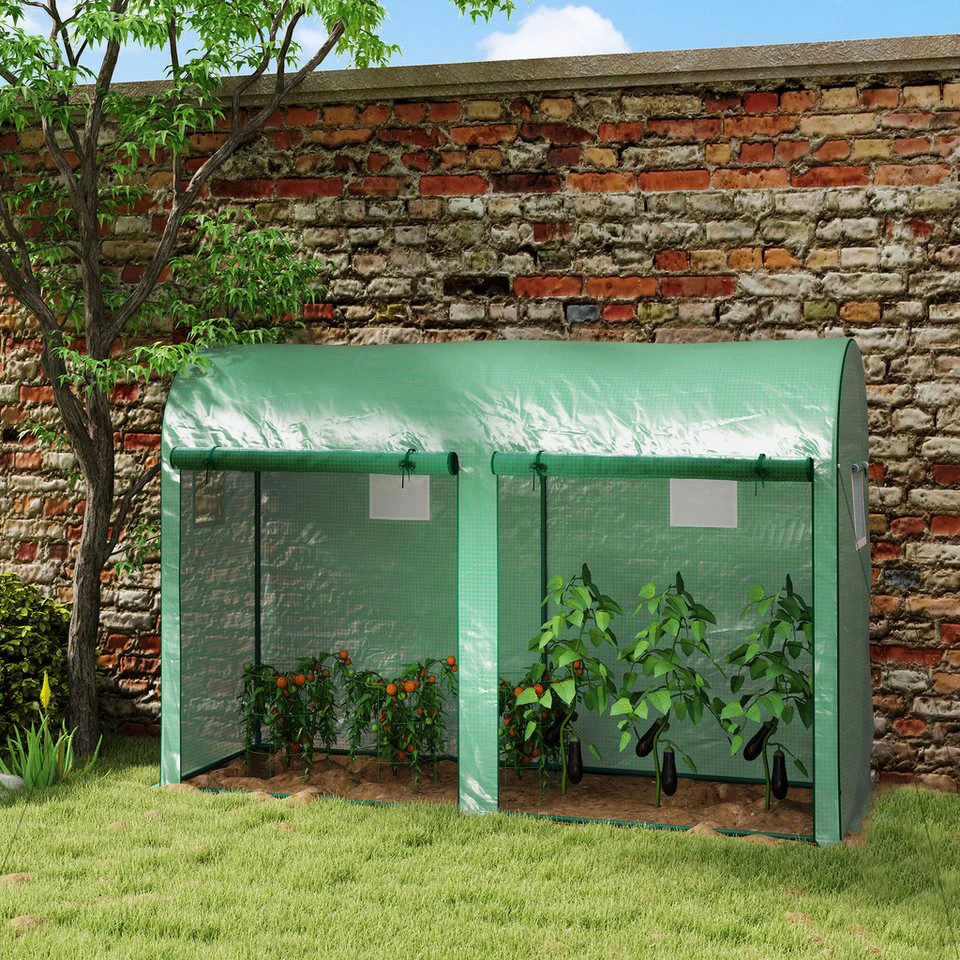 KLAM HOME Foliengewächshaus aus Stahl 300x100x200 cm mit PE-Gitterfolie, Tür und Fenster