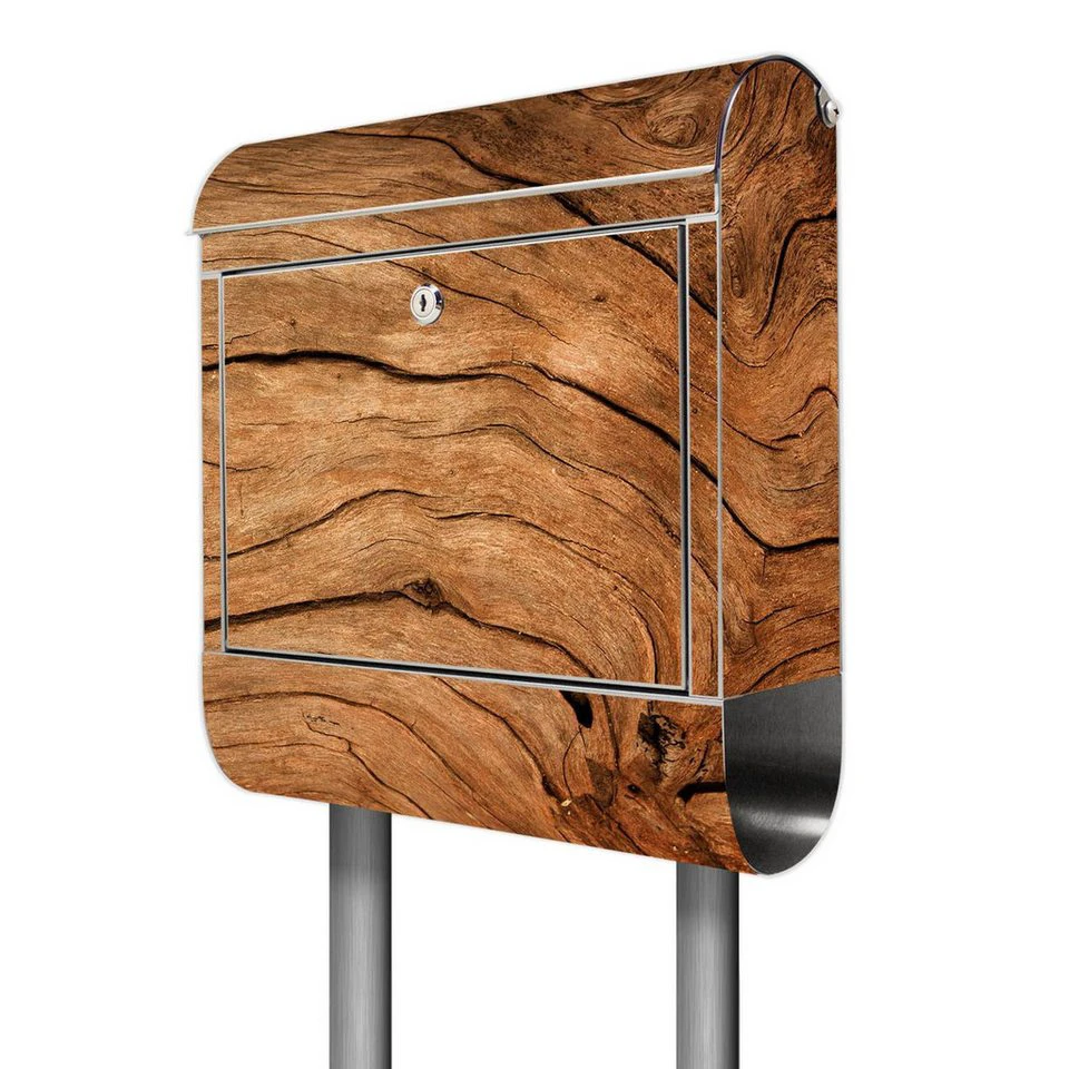 banjado Standbriefkasten Trockenes Holz aus Edelstahl mit Zeitungsfach 126 x 53 x 17 cm