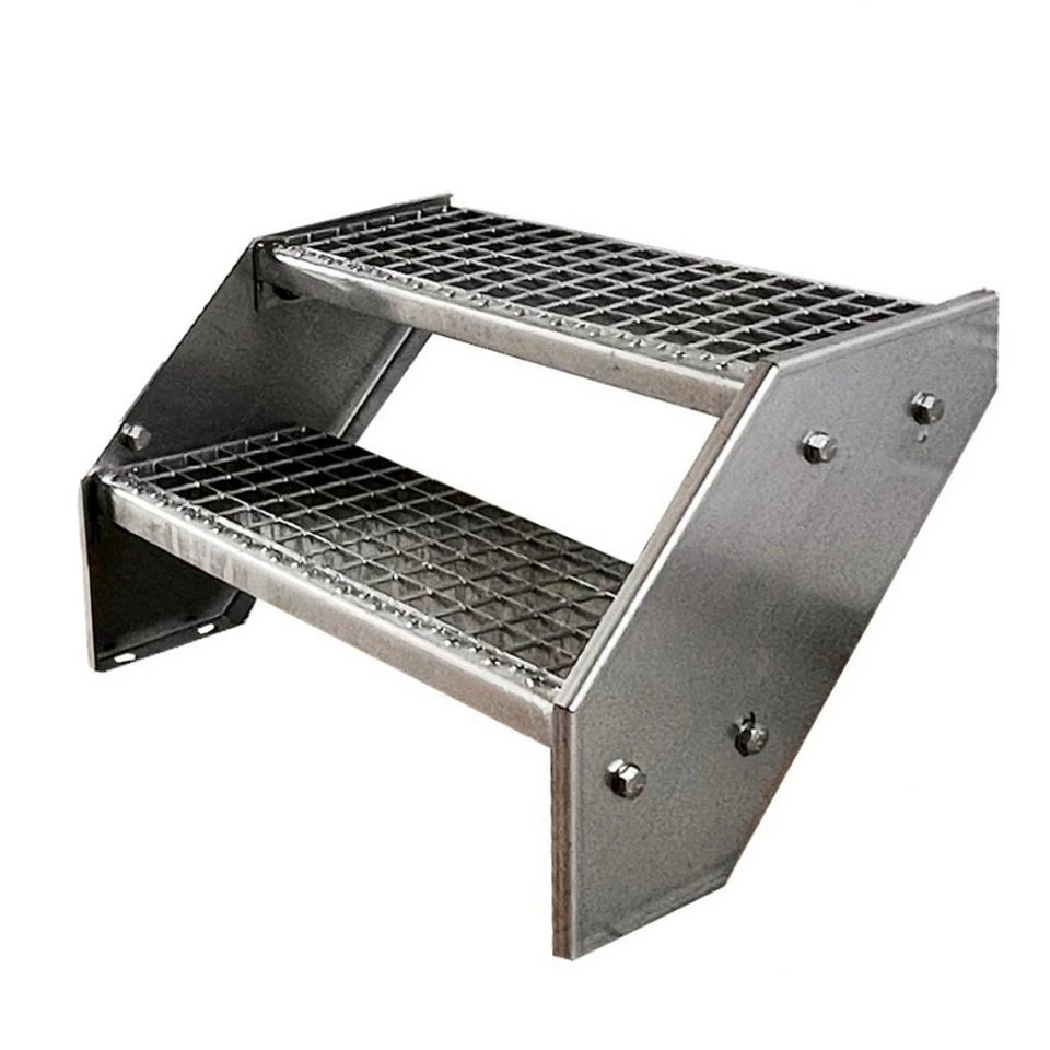 Kaminbau Mierzwa Außentreppe Premium Treppe feuerverzinkt 2 Stufen 38 cm Gitterrost DIN 24531