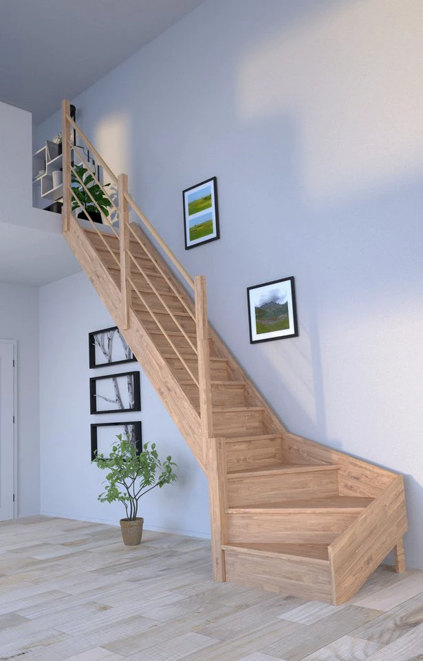 Starwood Holztreppe Rhodos Raumspartreppe ¼ gewendet links Eiche Massivholz