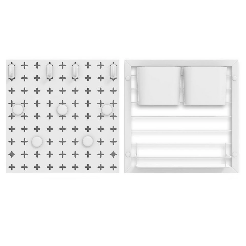 KOMFOTTEU Lochwand 2 Pegboards mit Magneten, Haken, Regal und Behältern weiß