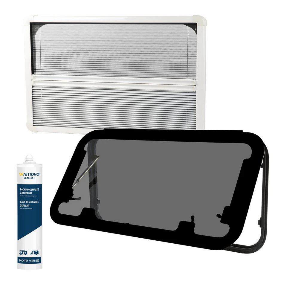 Wamovo Ausstellfenster Echtglas 900 x 450 mm Camper Wohnwagen Seitenfenster mit Innenrollo