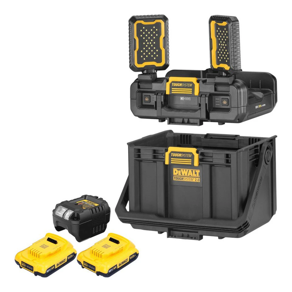 DeWalt Baustrahler DWST08061-1 Werkzeugbox ToughSystem 2.0 2x Akku 2,0 Ah Ladegerät