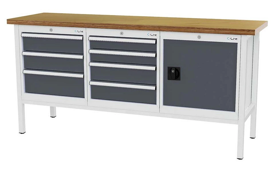 Simplaflex Kastenwerkbank 7 Schubladen 1 Türe Vollauszug 100 % Buche Multiplex