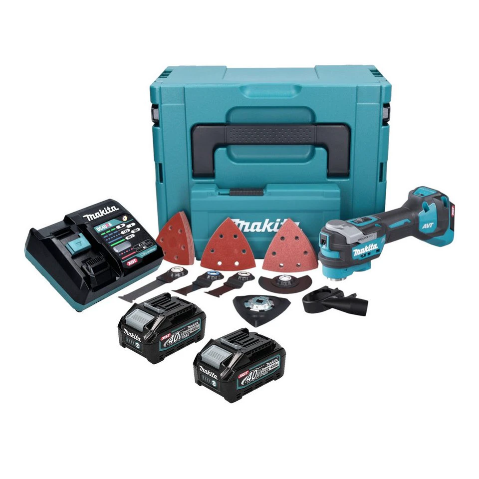 Makita Akku-Multifunktionswerkzeug TM 001 G 40 V Starlock Max 2x Akku 4,0 Ah Zubehör Lader