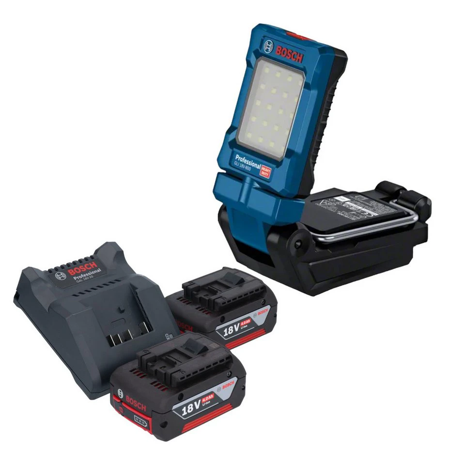 Bosch GLI 18V-800 Professional Baustrahler 18 V 800 lm mit 2x Akku 4,0 Ah Ladegerät