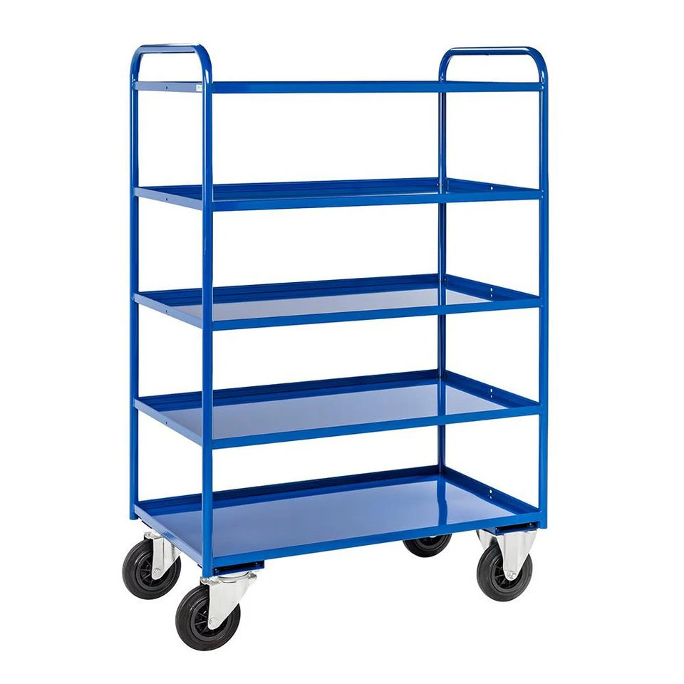 OSWALD Transportgeräte Etagenwagen NK4150-BB 5 Metallböden mit Aufkantung 400 kg blau