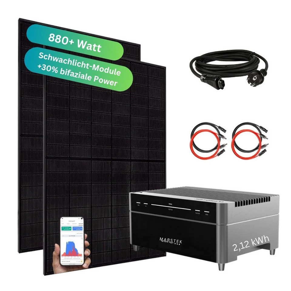 MyVoltaics Balkonkraftwerk 880+ Watt mit Speicher Marstek Venus A 2,12 kWh 2 Module bifazial