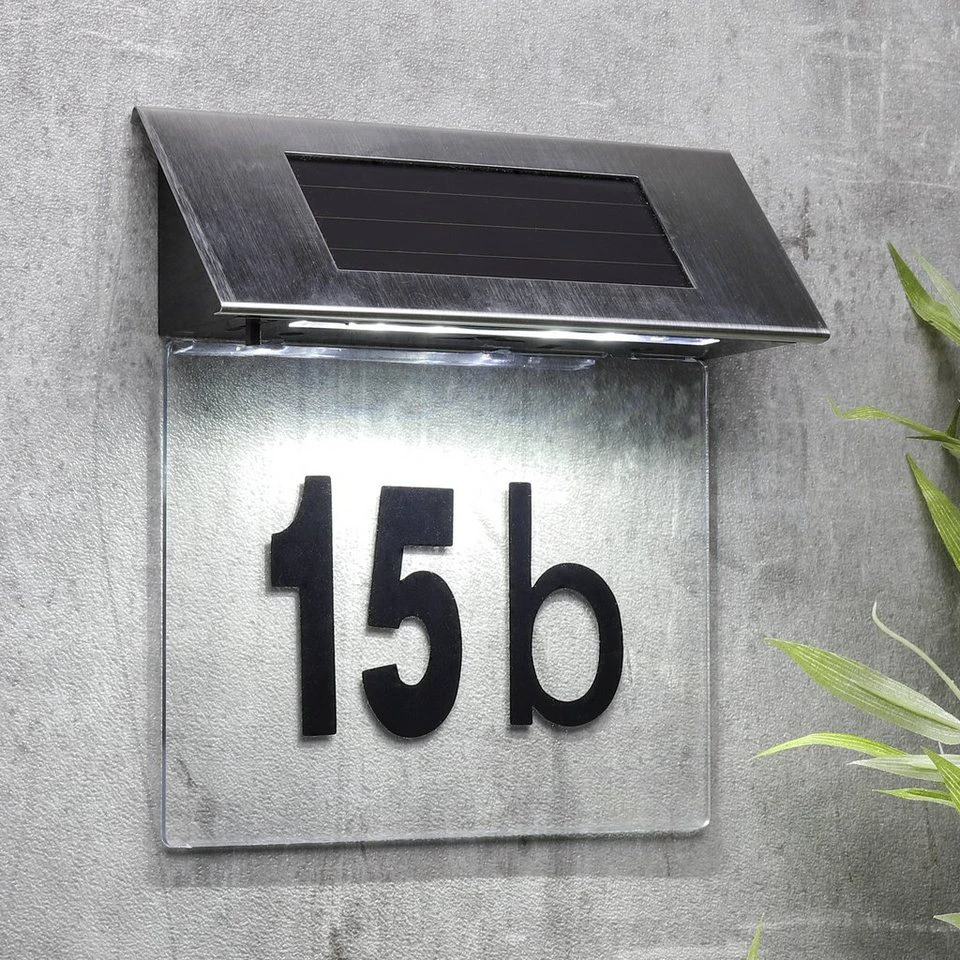 Meinposten Hausnummernschild LED beleuchtet Solar Edelstahl Dämmerungssensor