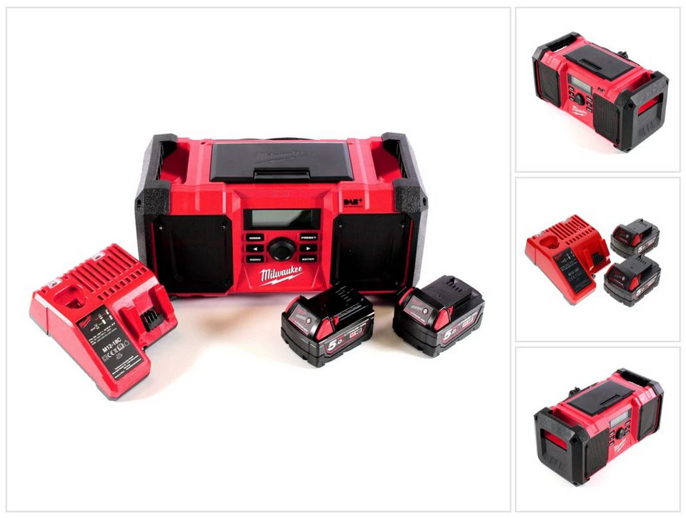 Milwaukee M18 JSR DAB+ Baustellenradio Akku Netz 18 V 2x M18 B5 Akku