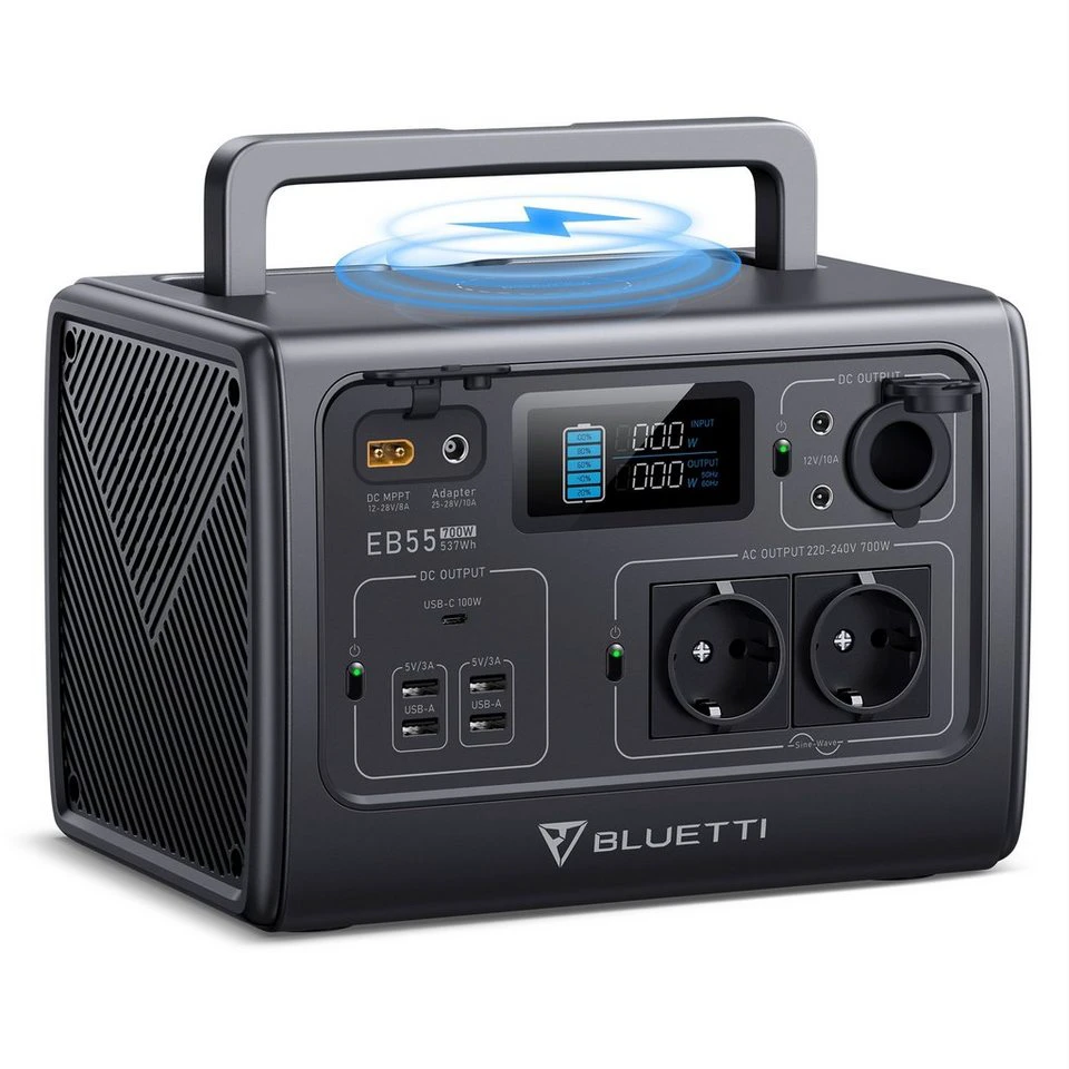 BLUETTI Powerstation EB55 537Wh LiFePO4 700W 2 AC-Ausgänge 100W USB-C