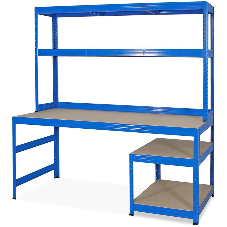BRB-Lagertechnik Packtisch/Werkbank mit Aufbau und Unterbau 1800x600/300x1800 mm blau