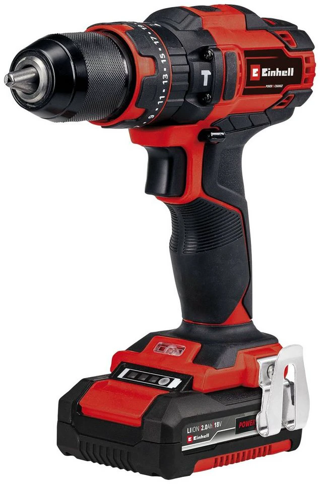 Einhell Akku-Schlagbohrschrauber TE-CD 18/40 Li-i +64 2x 2,0 Ah mit Schnellladegerät, Zubehör und Koffer