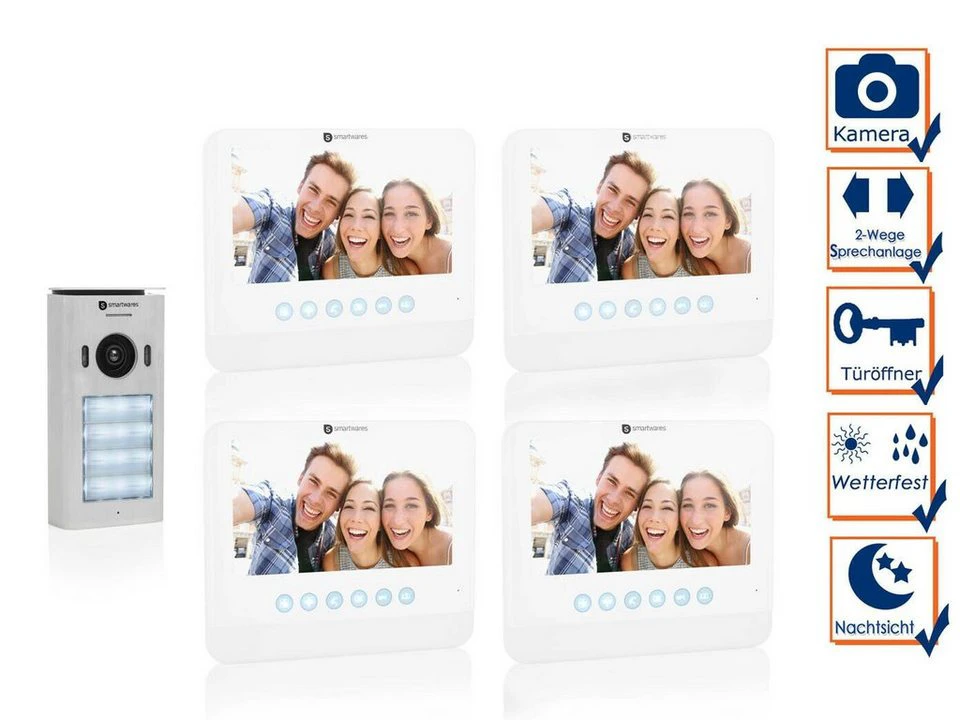 Smartwares Video-Türsprechanlage DIC-22242 für 4 Wohnungen 7 Zoll LCD 720p HD