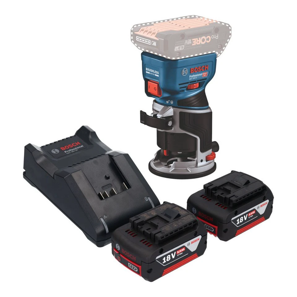 Bosch GKF 18V-8 Professional Akku-Kantenfräse 18 V 8 mm 2x 5,0 Ah Ladegerät