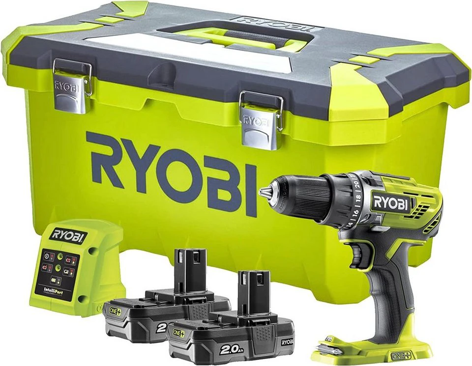 Ryobi Akku-Bohrschrauber R18DD3-220T ONE+ 18 V 2x 2,0 Ah Ladegerät Werkzeugkoffer