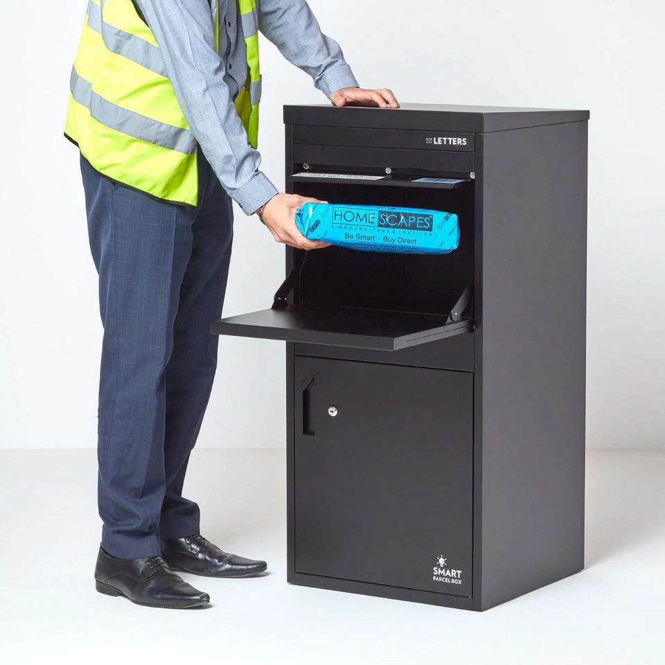 Smart Parcel Box Paketbriefkasten extra groß schwarz Entnahme vorne und hinten