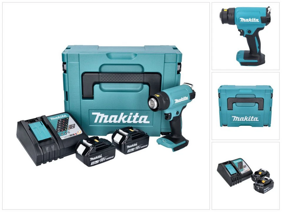 Makita Heißluftgebläse DHG 180 RFJ Akku 18 V 550 °C 2x 3,0 Ah Makpac