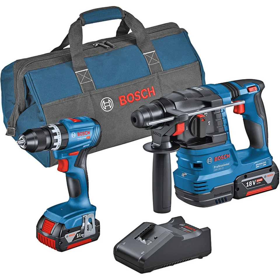 Bosch Professional Kombi-Set GSB 18V-45 GBH 18V-22 2x Li-Ionen Akku 4,0Ah Werkzeugtasche