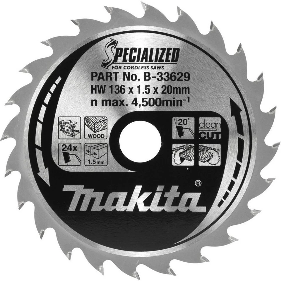 Makita Kreissägeblatt B-33629 SPECIALIZED 136 x 20 mm 24 Zähne Holz