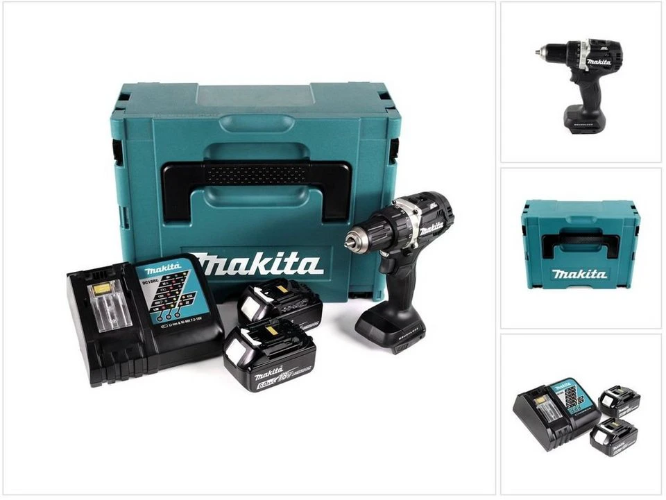 Makita Akku-Bohrschrauber DDF 484 B 18 V Li-Ion schwarz mit 2x 6,0 Ah Akku MAKPAC 2