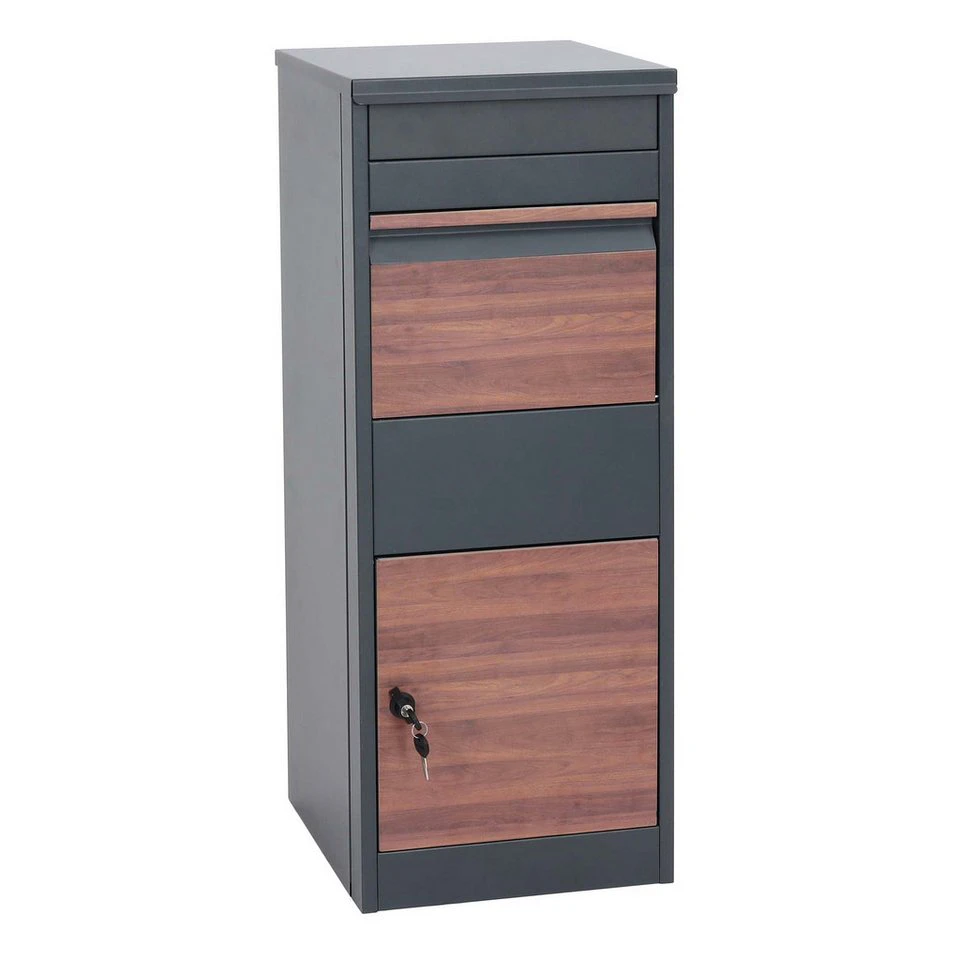 PROREGAL® Paketbriefkasten Paketkasten 102x41x38 cm anthrazit Holzoptik dunkel verzinkter Stahl
