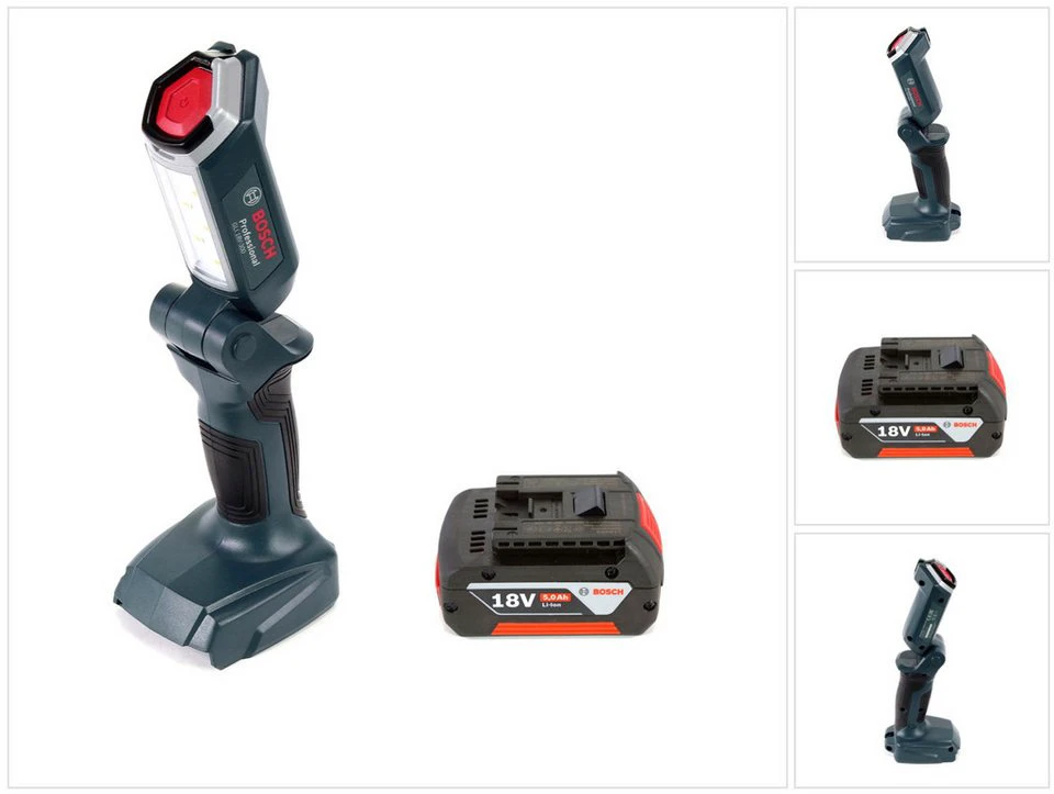 Bosch Professional Baustrahler GLI 18V-300 Akku LED Lampe 18V 300 lm mit 5,0 Ah Akku ohne Ladegerät