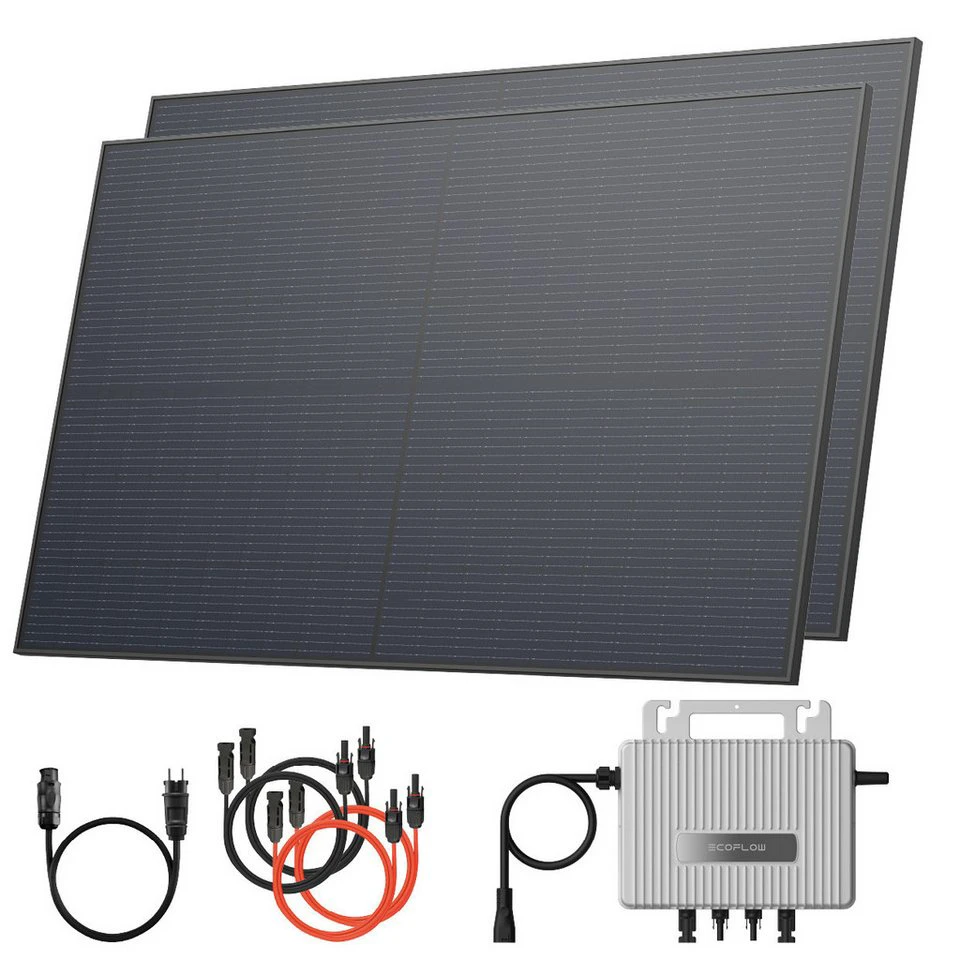 Solarway Balkonkraftwerk 880Wp 800W EcoFlow Stream Wechselrichter 2 x 440W bifaziale Glas/Glas n-Type JaSolar BLACK