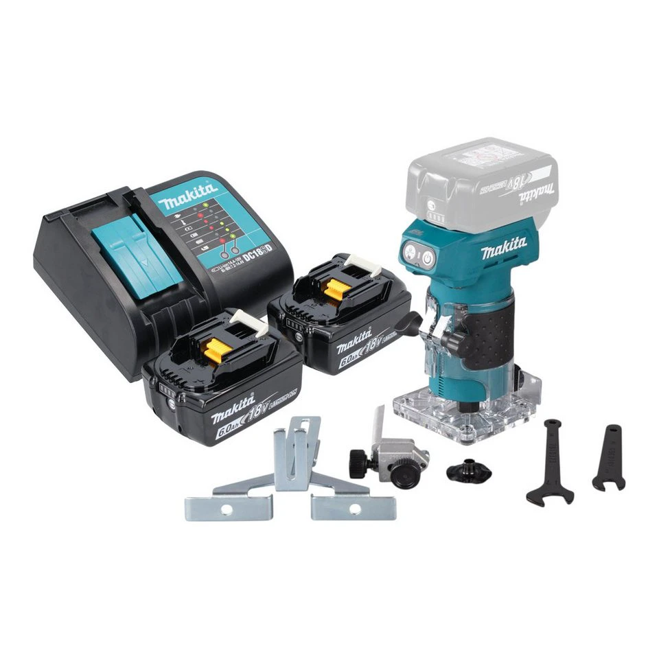 Makita DRT52 Akku-Kantenfräse 18 V Brushless 6 mm 2x Akku 6,0 Ah Ladegerät