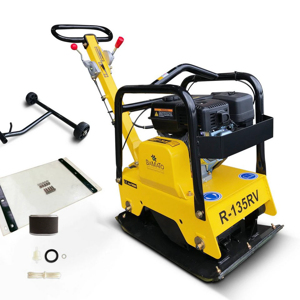 BAMATO Rüttelplatte R-135RV 4300 vpm 3-tlg. mit Gummimatte und Fahrwerk