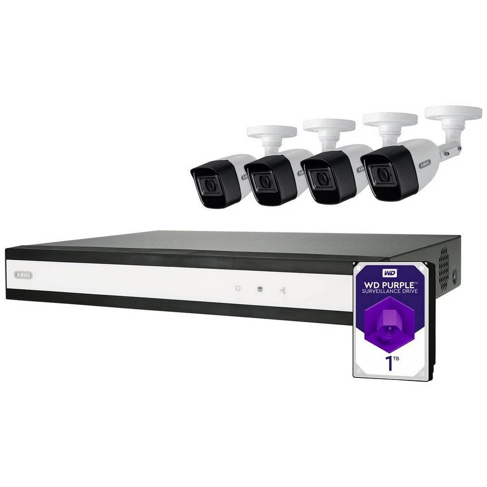 ABUS Überwachungskamera Komplett-Set Hybrid-Videorekorder 4 Mini-Tube-Kameras mit IR-LEDs