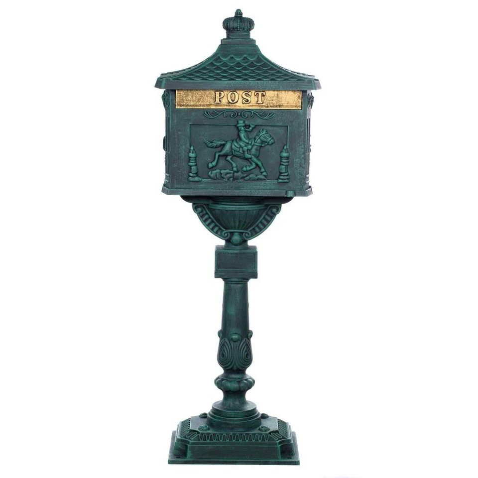 BIRENDY Standbriefkasten GLY05 Grün Alu-Guss 116 cm großer Briefschlitz