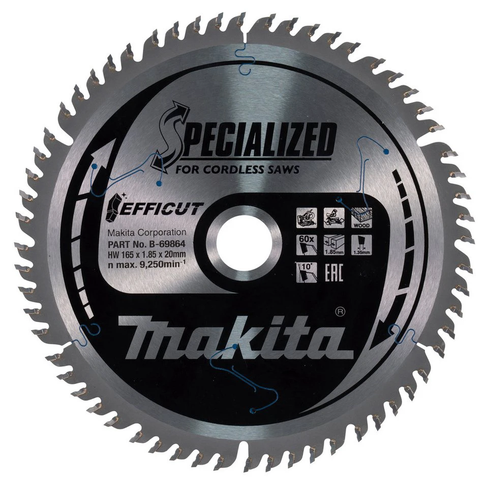 Makita Kreissägeblatt B-69864 EFFICUT 60 Zähne 165x1,85x20 mm