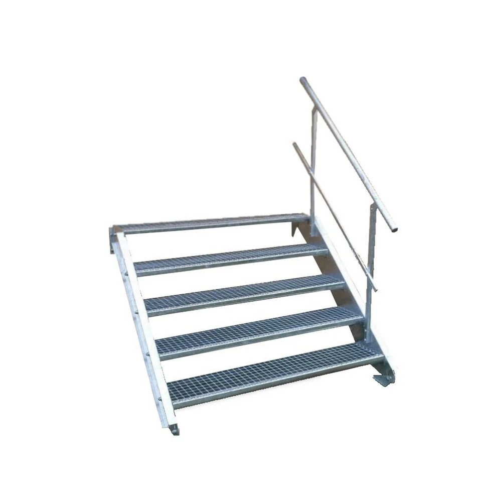 SRM Design Außentreppe 5 Stufen Stahltreppe einseitiges Geländer 60 cm 70-105 cm