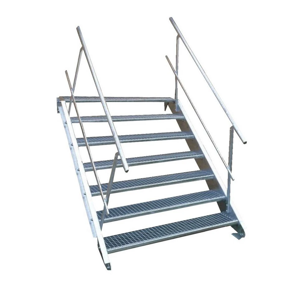 SRM Design Außentreppe 7 Stufen verzinkt beidseitiges Geländer 120 cm 100-140 cm