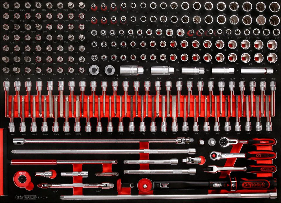 KS Tools Bit- und Steckschlüsselset 3/8 Zoll 221-tlg Schaumstoffeinlage 821.0221