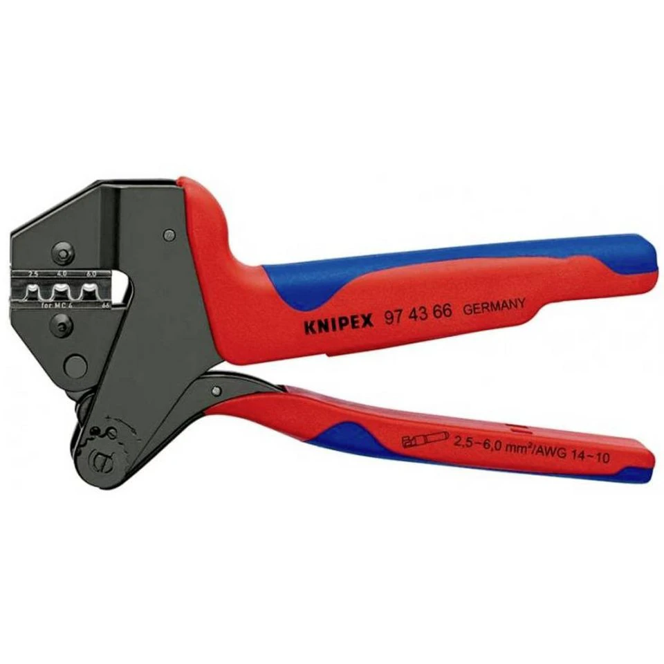 Knipex Crimpzange 97 43 66 mit auswechselbaren Crimpeinsätzen für MC4-Solarstecker