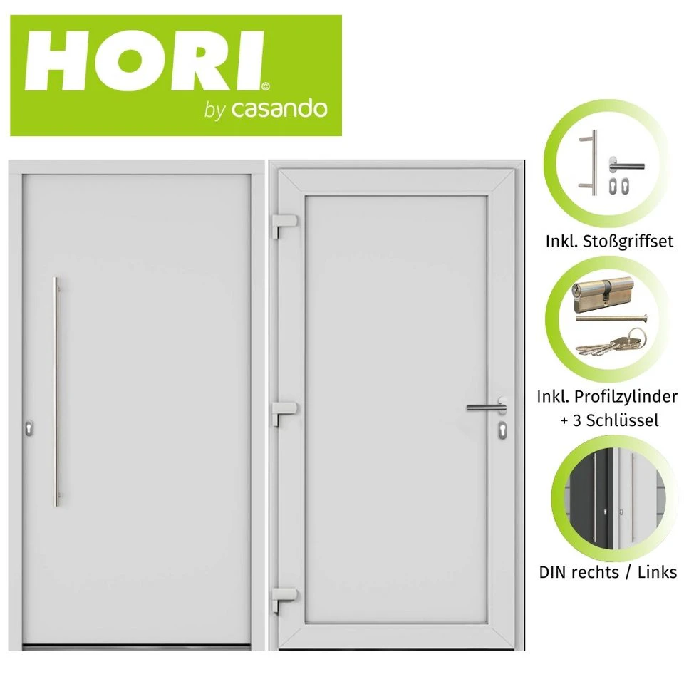 HORI Haustür Safety Slim 1000 x 2100 x 70 mm Weiß DIN links Kunststoff Aluminium