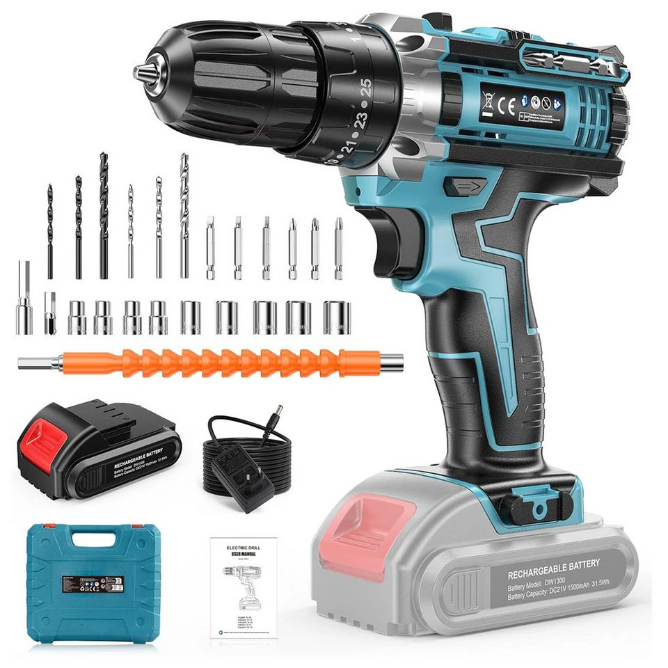 AeroAxis Akku-Bohrschrauber Set 3-in-1 21 V 30 N.m 2 Gang 25+3 24-tlg. 1500mAh Akku