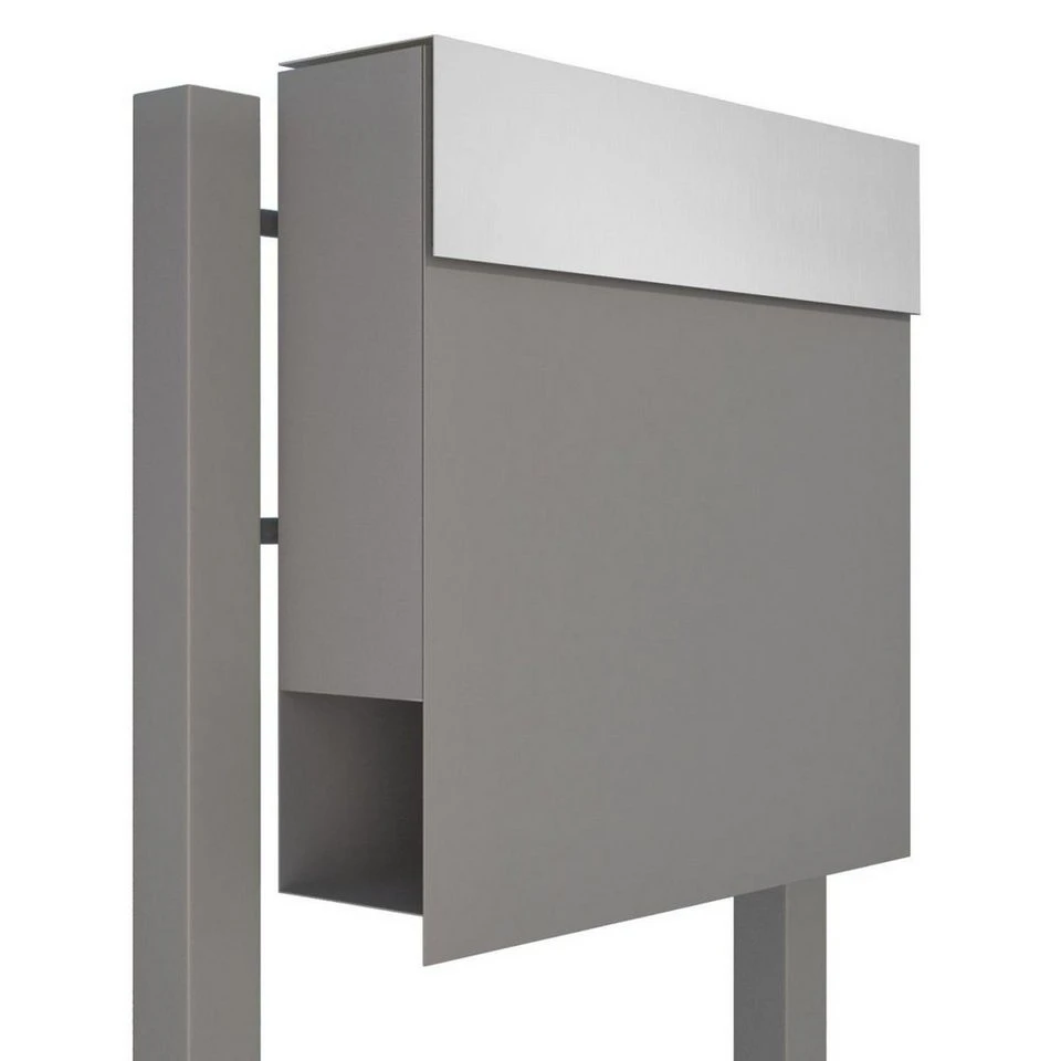 Bravios Standbriefkasten Manhattan Grau Metallic mit integriertem Zeitungsfach