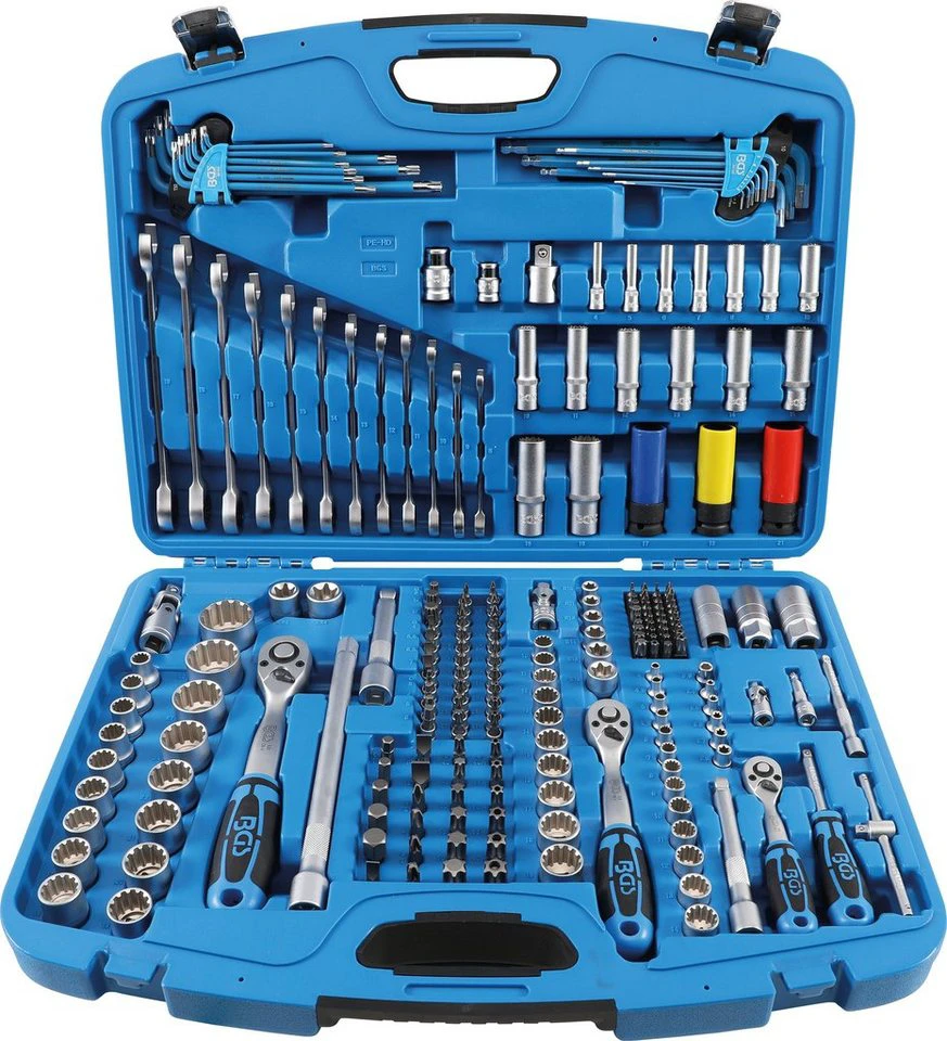 BGS technic Bit- und Steckschlüsselset Gear Lock 218-tlg. mit 3 Ratschen