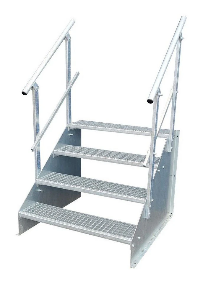 SRM Design Außentreppe 4 Stufen Standtreppe 80 cm verzinkt beidseitiges Geländer