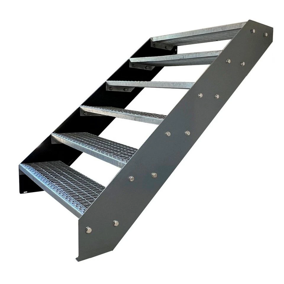 Kaminbau Mierzwa Außentreppe Premium Treppe Anthrazit 6 Stufen 114 cm 60 cm Gitterrost